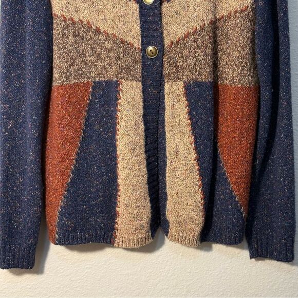 Alfred Dunner Blue and Brown Geometric Color Block Women’s L 3 Button Cardigan. - Picture 5 of 9